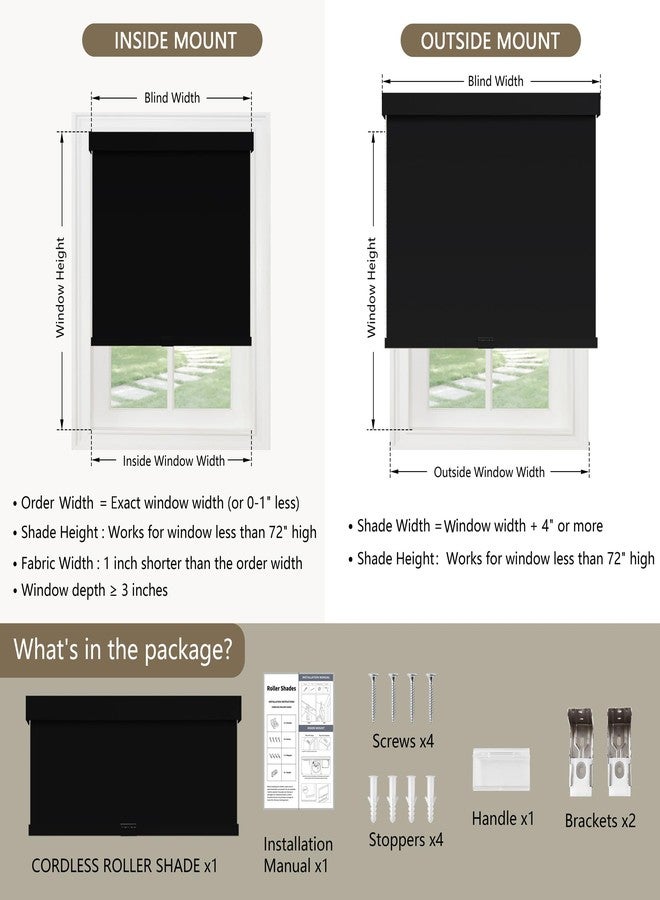 SUNOFF Cordless Blackout Roller Shades Blinds for Windows Free-Stop,Pull Down Room Darkening with Valance,Thermal Insulated Woven Fabric Window Door Blinds for Home,Office,Black 34" W x 72" H - Image 4